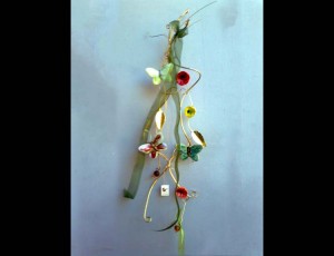 Brass wire with ceramic butterflies and flowers